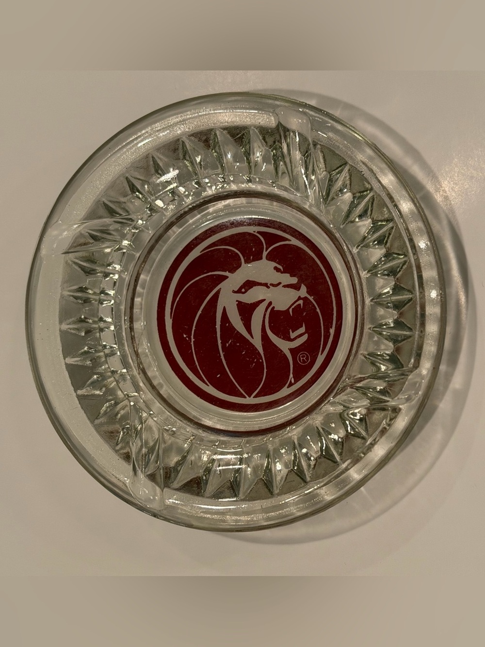 Vintage MGM Grand Hotel Ashtray Clear Glass with Lions Head Logo